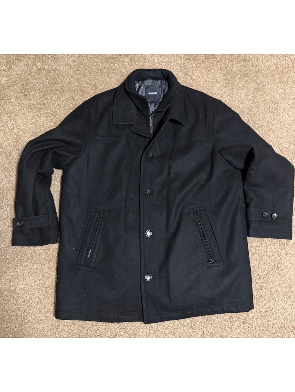 London Fog Men's Black Wool Blend Overcoat with Inner Zip Layer Size XXL